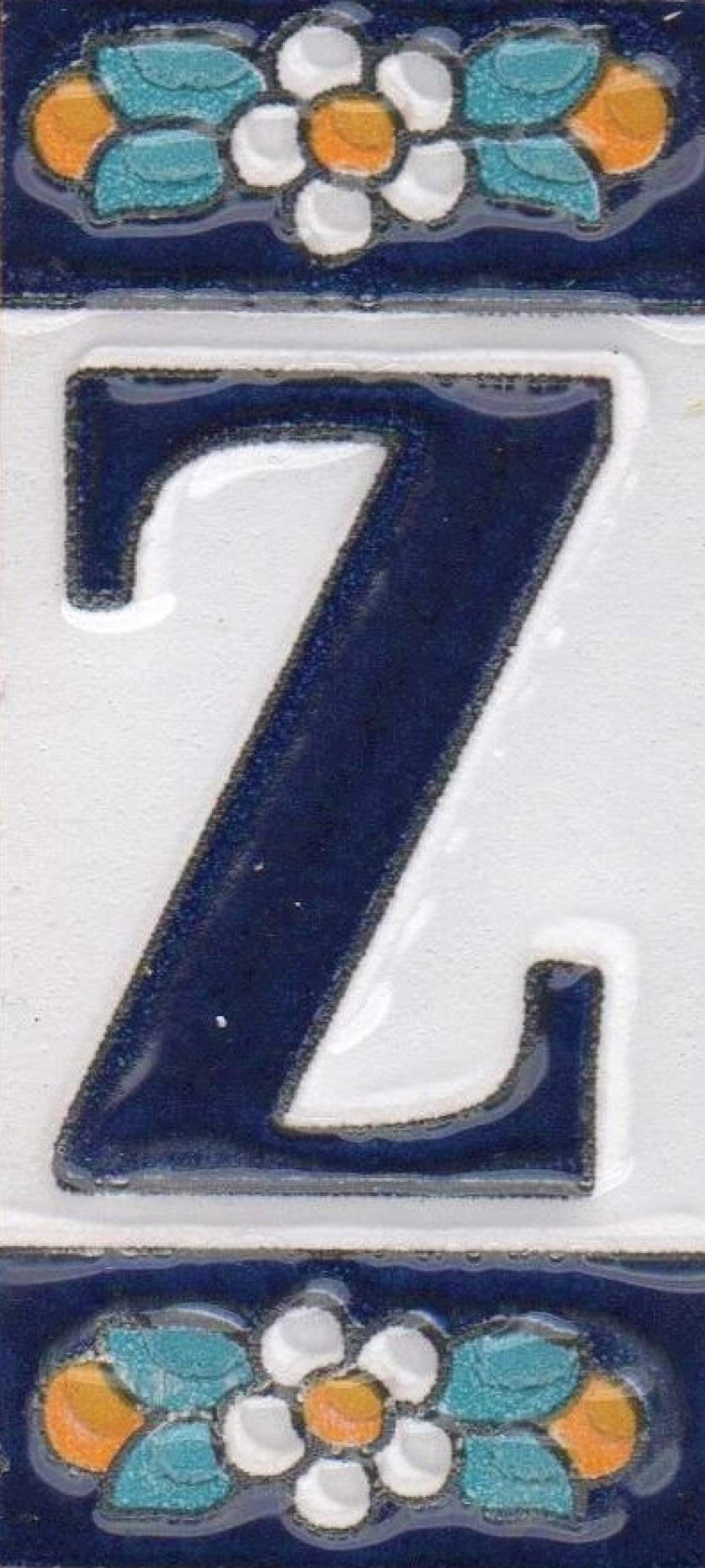 Ceramic House Tile Numbers & Letters, Blue Floral Design, 7.5cm x 3.5cm, 2 to 10 Frames