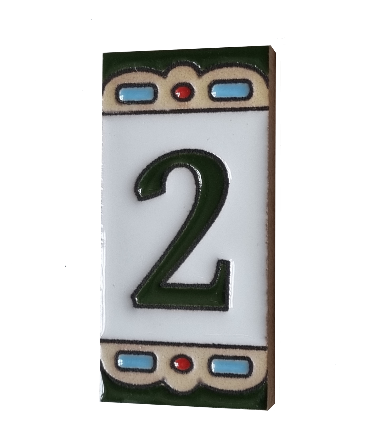 Hand-painted Mini-Green Ceramic House Number Tiles 7.5 x 3.7 cm