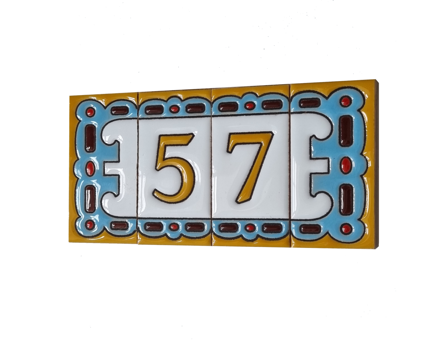 Hand-painted MA-01 Ceramic Blue & Orange Number Tiles | 7.5 x 3.7cm | Metal Frames