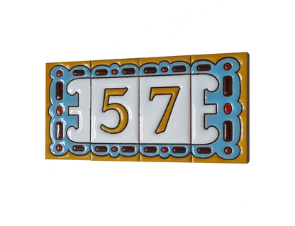 Hand-painted MA-01 Ceramic Blue & Orange Number Tiles | 7.5 x 3.7cm | Metal Frames