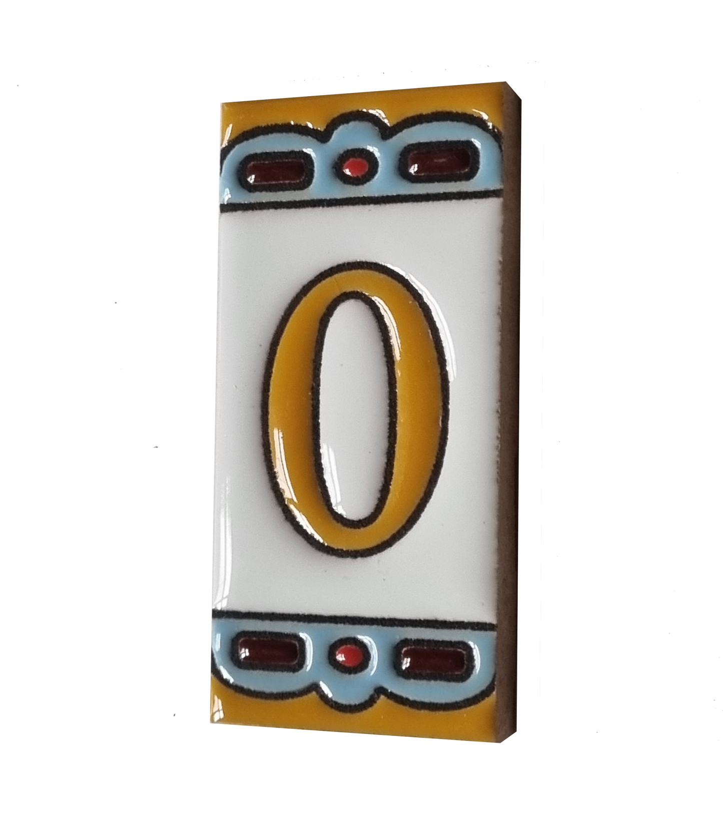 Hand-painted MA-01 Ceramic Blue & Orange Number Tiles | 7.5 x 3.7cm | Metal Frames