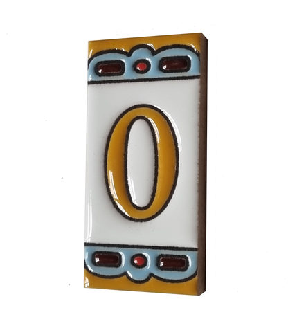 Hand-painted MA-01 Ceramic Blue & Orange Number Tiles | 7.5 x 3.7cm | Metal Frames