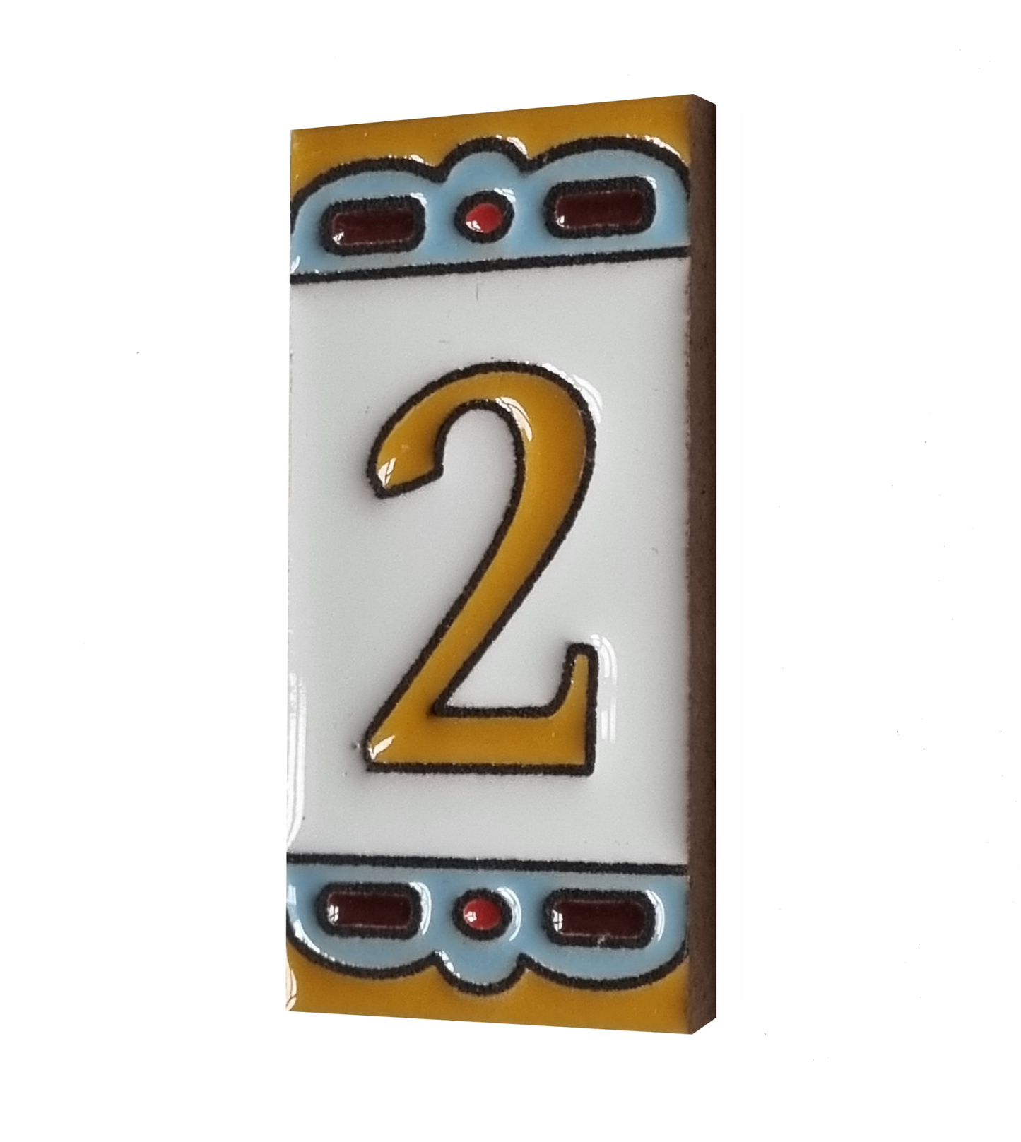 Hand-painted MA-01 Ceramic Blue & Orange Number Tiles | 7.5 x 3.7cm | Metal Frames