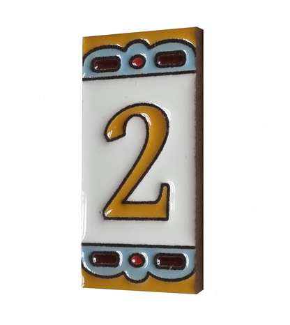 Hand-painted MA-01 Ceramic Blue & Orange Number Tiles | 7.5 x 3.7cm | Metal Frames