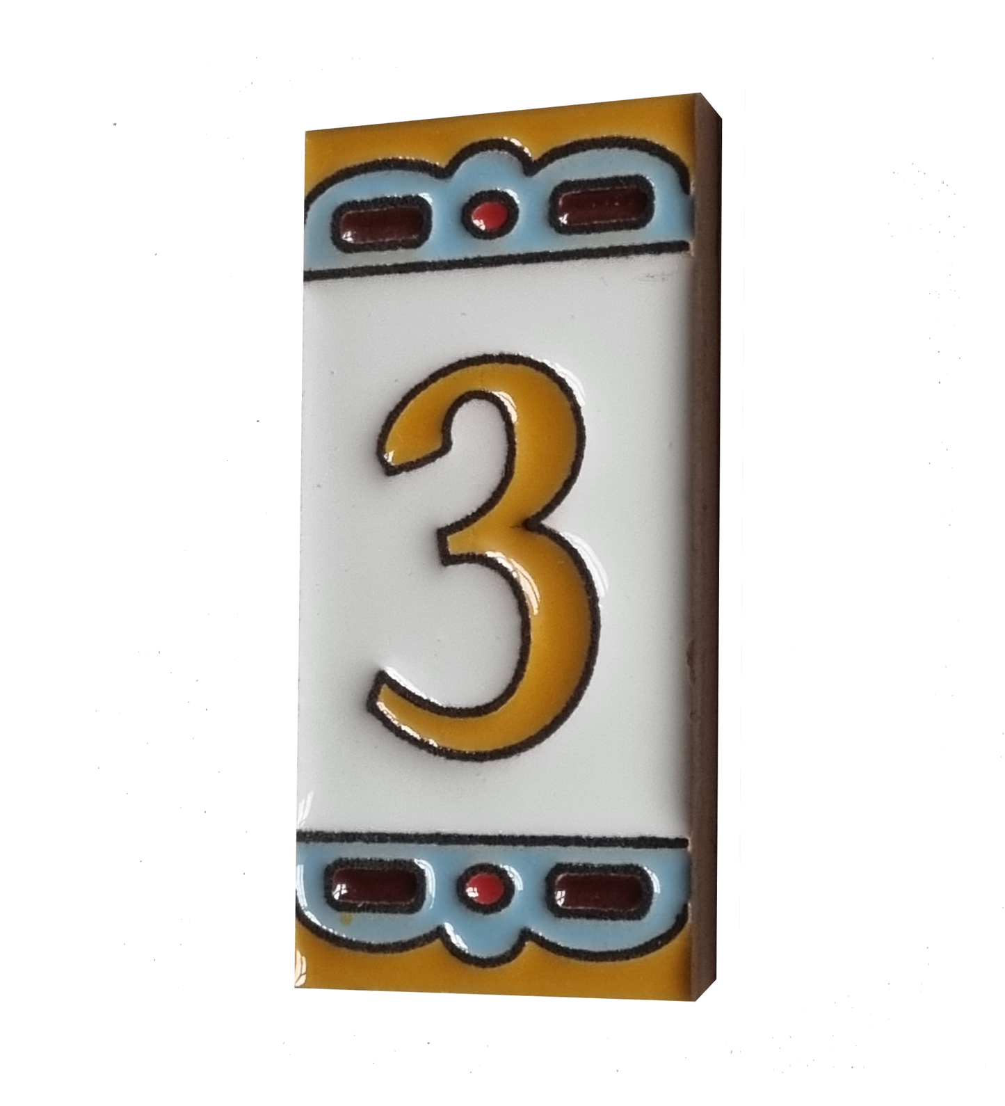 Hand-painted MA-01 Ceramic Blue & Orange Number Tiles | 7.5 x 3.7cm | Metal Frames