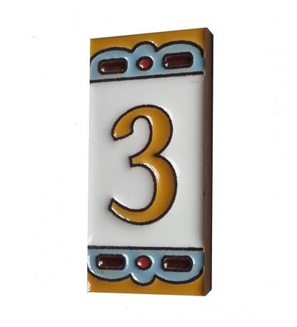 Hand-painted MA-01 Ceramic Blue & Orange Number Tiles | 7.5 x 3.7cm | Metal Frames