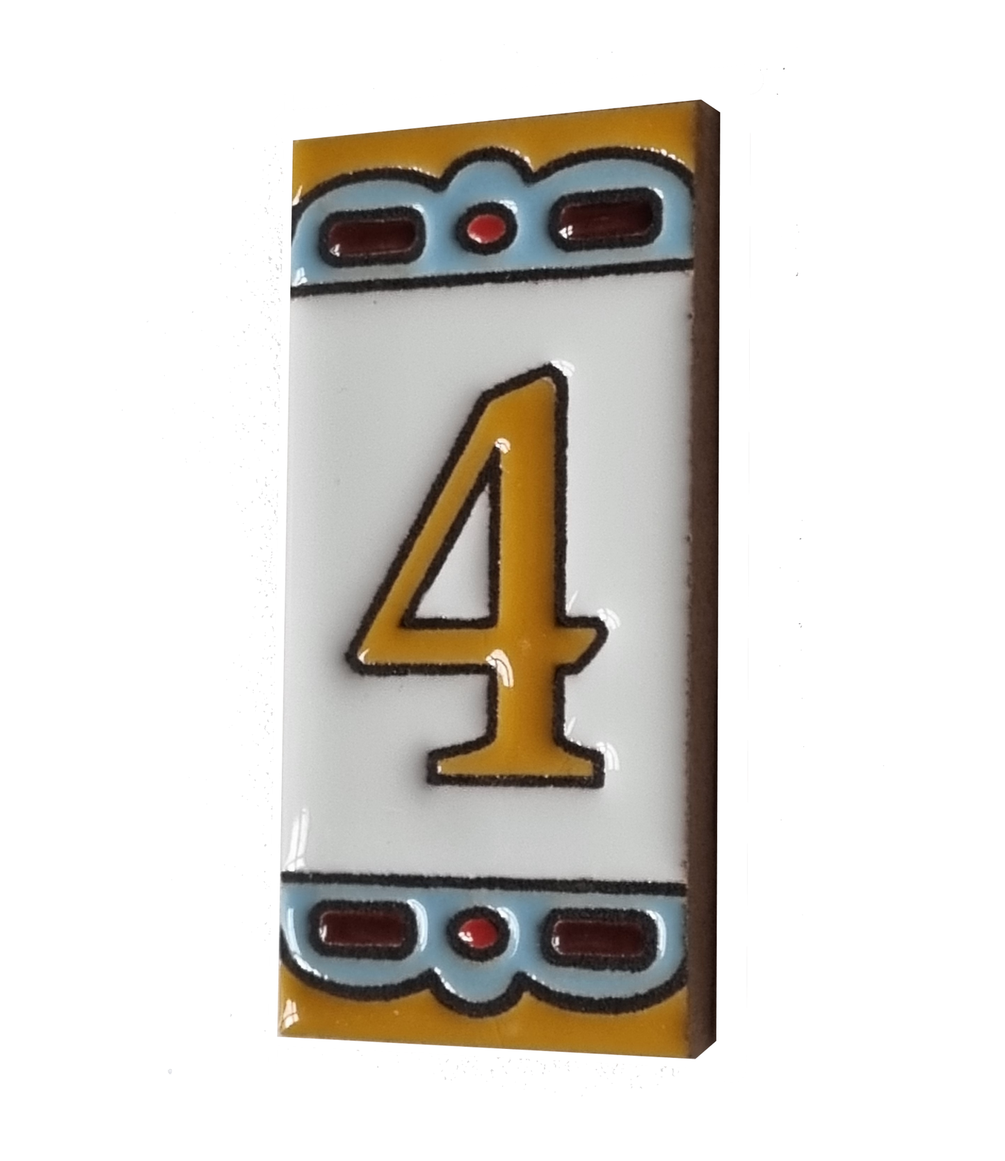 Hand-painted MA-01 Ceramic Blue & Orange Number Tiles | 7.5 x 3.7cm | Metal Frames