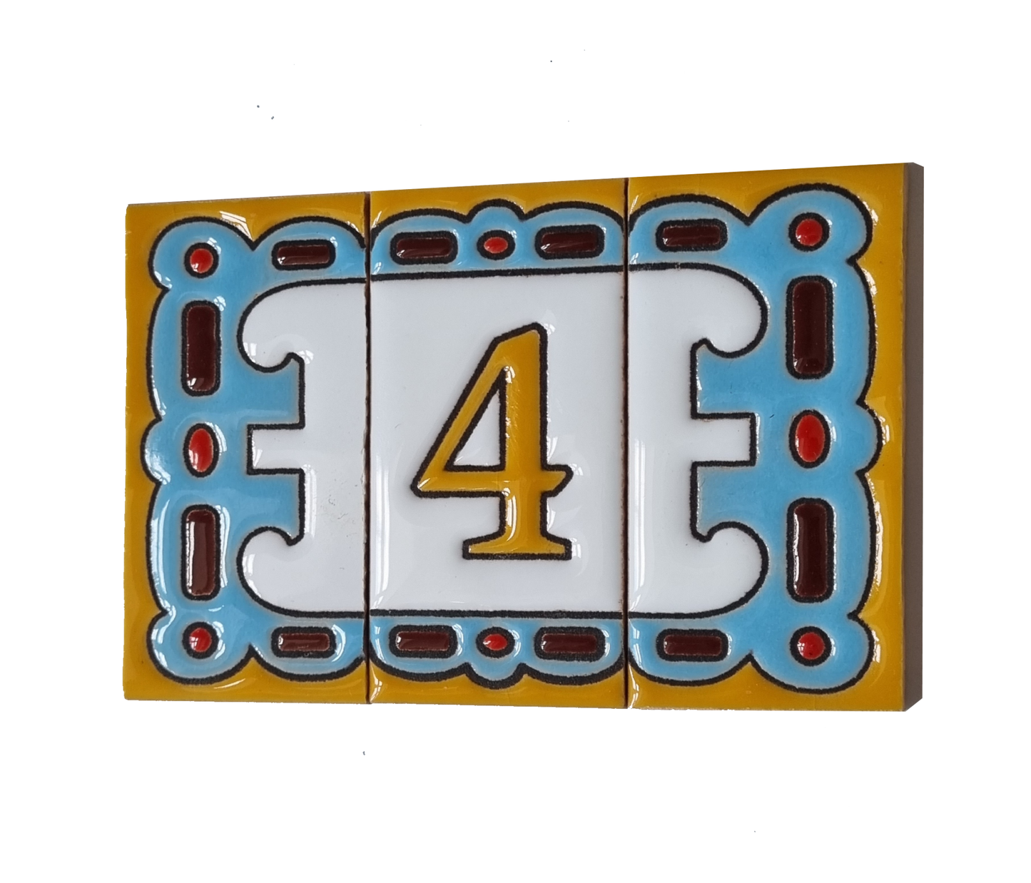 Hand-painted MA-01 Ceramic Blue & Orange Number Tiles | 7.5 x 3.7cm | Metal Frames