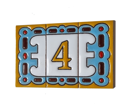 Hand-painted MA-01 Ceramic Blue & Orange Number Tiles | 7.5 x 3.7cm | Metal Frames