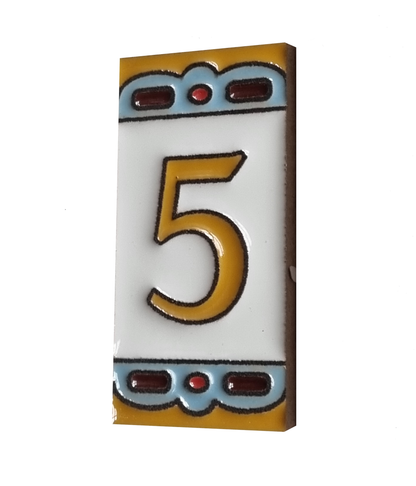 Hand-painted MA-01 Ceramic Blue & Orange Number Tiles | 7.5 x 3.7cm | Metal Frames