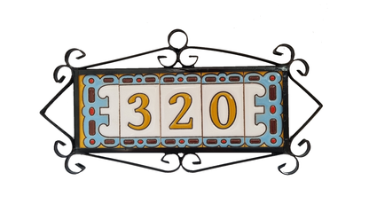 Hand-painted MA-01 Ceramic Blue & Orange Number Tiles | 7.5 x 3.7cm | Metal Frames
