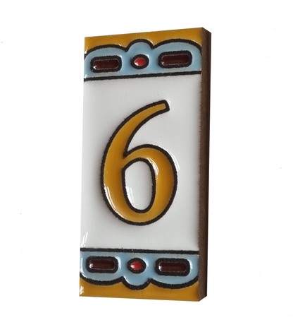 Hand-painted MA-01 Ceramic Blue & Orange Number Tiles | 7.5 x 3.7cm | Metal Frames