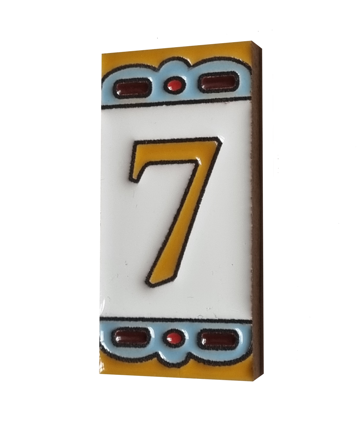 Hand-painted MA-01 Ceramic Blue & Orange Number Tiles | 7.5 x 3.7cm | Metal Frames