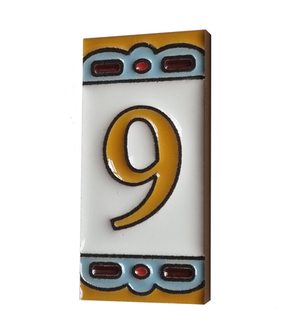 Hand-painted MA-01 Ceramic Blue & Orange Number Tiles | 7.5 x 3.7cm | Metal Frames