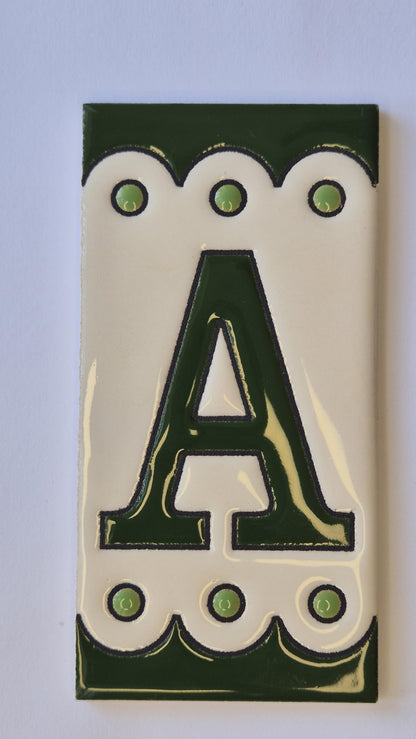 Hand-painted Soto Green Ceramic House Number Tiles 11 x 5.5 cm or 2.16 x 4.33"