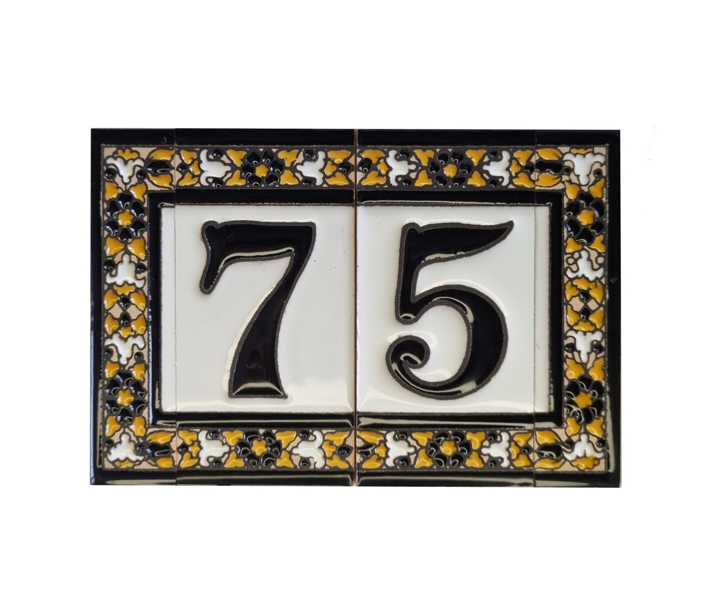Hand-Painted Black Floral Ceramic Number Tiles 11 x 5.5cm with the option of Metal Filigree Frames