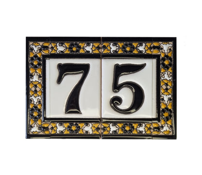 Hand-Painted Black Floral Ceramic Number Tiles 11 x 5.5cm with the option of Metal Filigree Frames