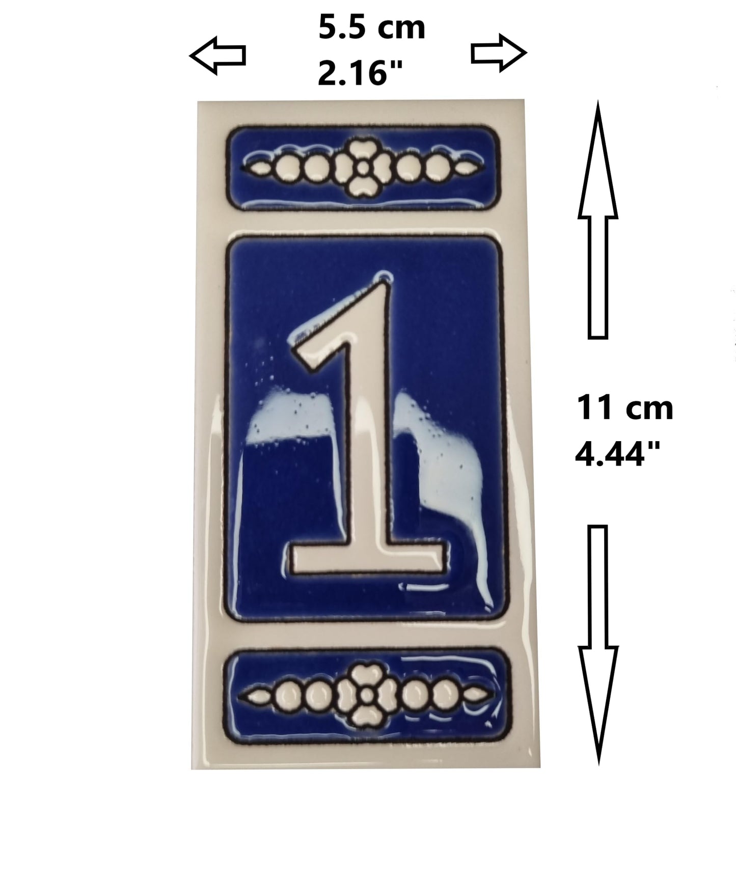 Atalaya M-3 Blue Hand-Painted Ceramic House Number Tiles 11 x 5.5 cm
