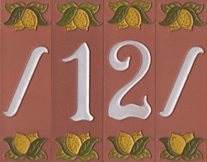Terracotta Hand-painted Lemon Designed Ceramic House Number Tiles 15 x 4.8 cm
