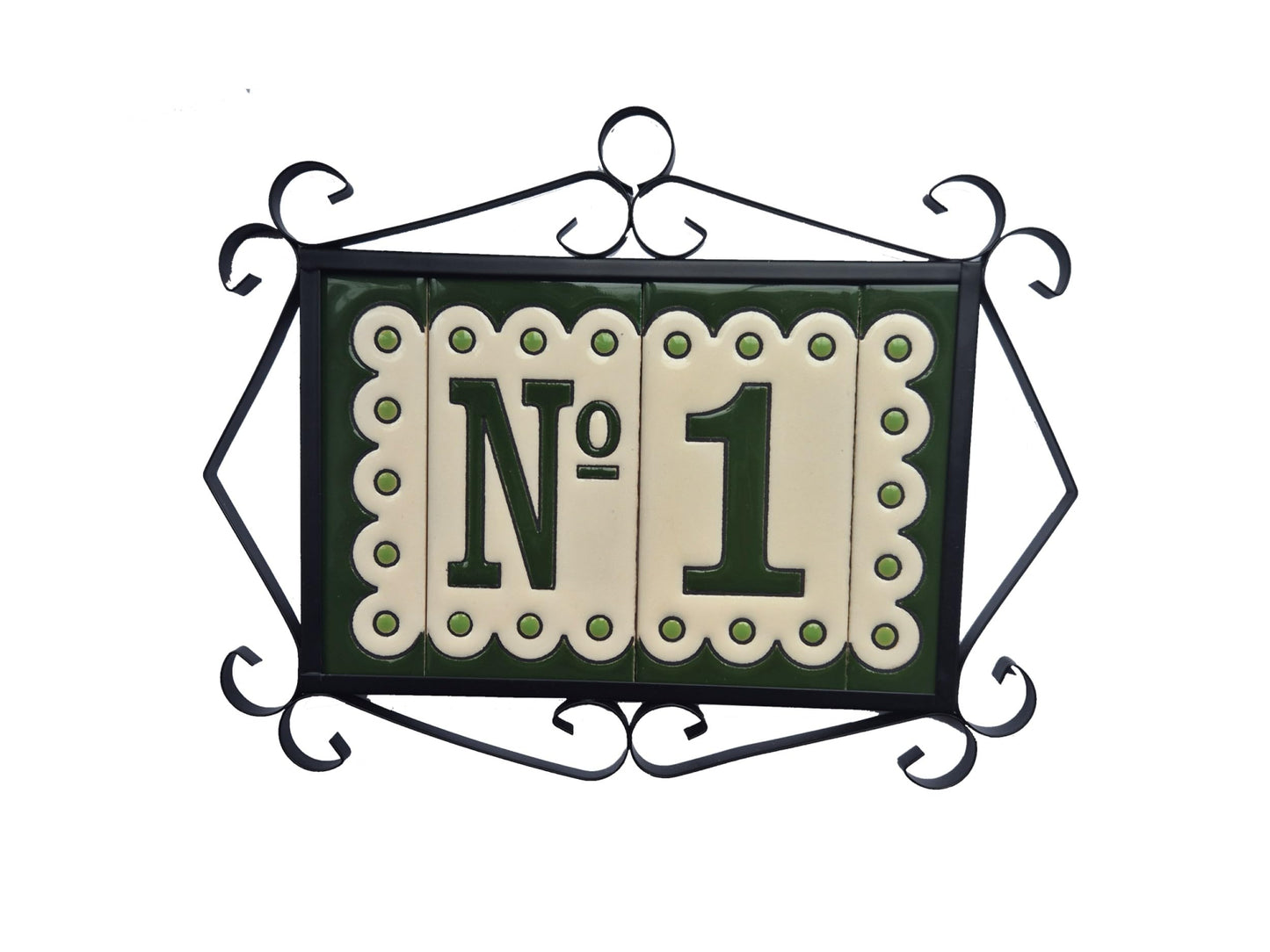 Hand-painted Soto Green Ceramic House Number Tiles 11 x 5.5 cm or 2.16 x 4.33"