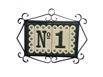 Hand-painted Soto Green Ceramic House Number Tiles 11 x 5.5 cm or 2.16 x 4.33"
