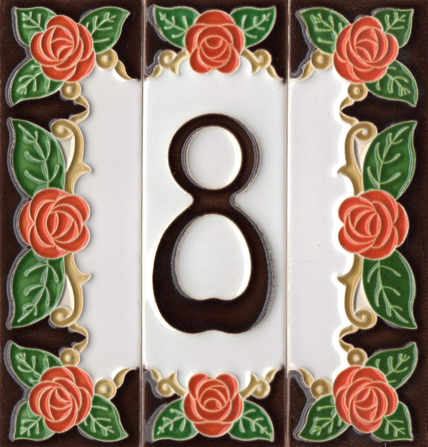 Italian Handmade Orange Ceramic Rose House Numbers Tiles 10 x 3.3cm | 3 to 6 Tile Frames