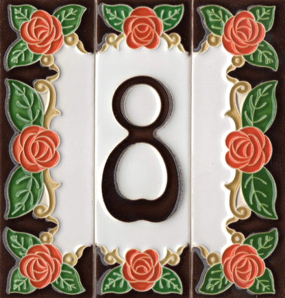 Italian Handmade Orange Ceramic Rose House Numbers Tiles 10 x 3.3cm | 3 to 6 Tile Frames