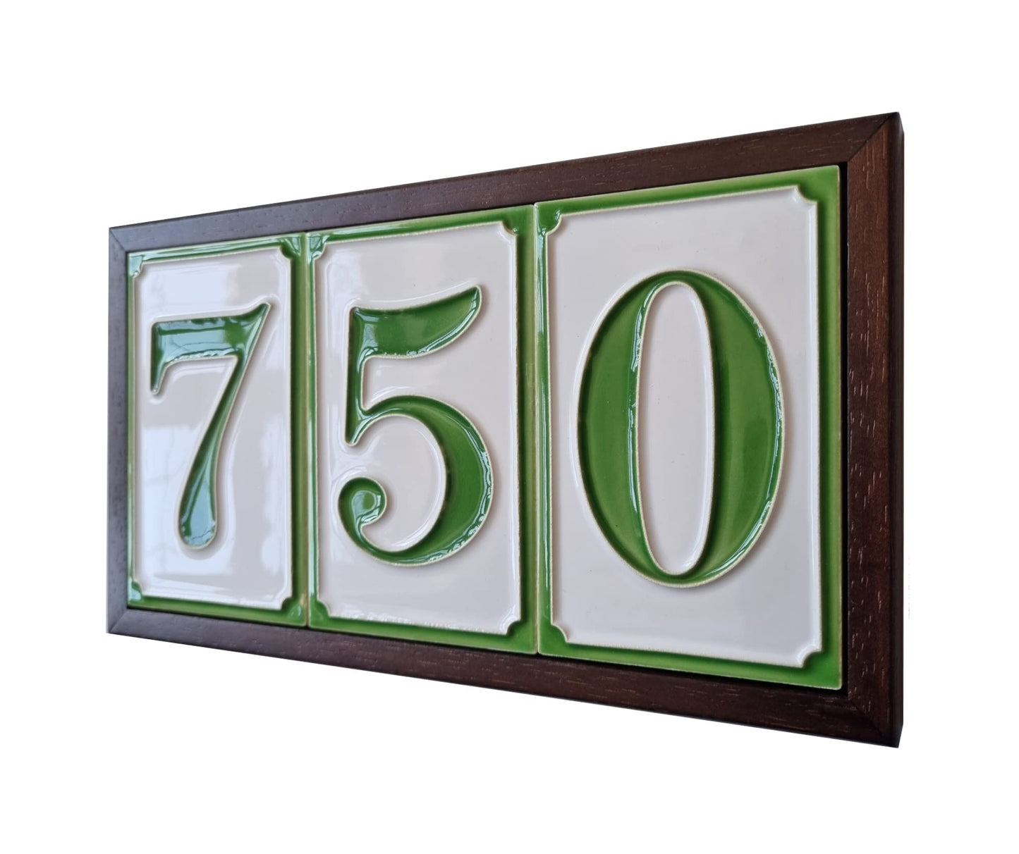 House Numbers Hand-painted Italian Ceramic Numbers Tiles Simple Green Design, Tile Size: 11cm x 7cm