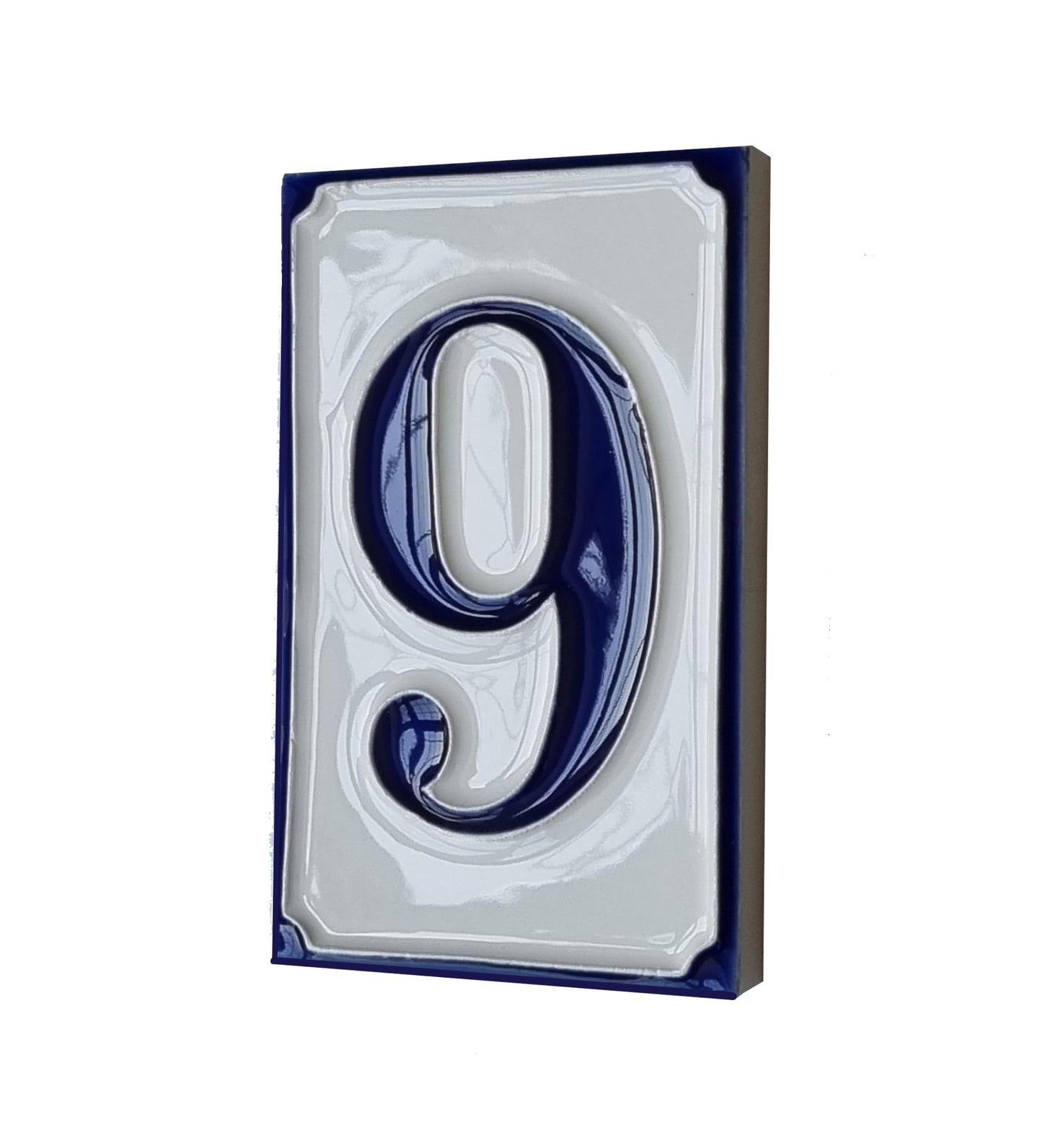 Hand-painted Italian-styled Blue and White Ceramic Custom House Address Numbers Tiles 11 x7 cm
