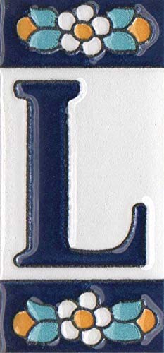 Ceramic House Tile Numbers & Letters, Blue Floral Design, 7.5cm x 3.5cm, 2 to 10 Frames