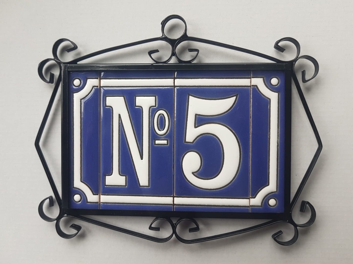 French Classic blue hand-painted ceramic number and letter tiles 11 x 5.5 cm