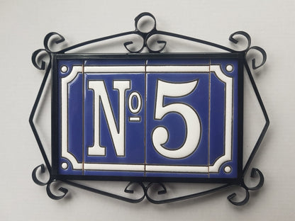 French Classic blue hand-painted ceramic number and letter tiles 11 x 5.5 cm