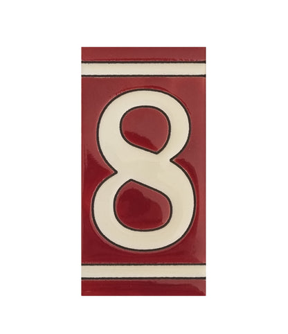 Hand-Painted French Designed Red Number Tiles 4.3' x 2.2' 11 x 5.5cm & Optional Metal Frames