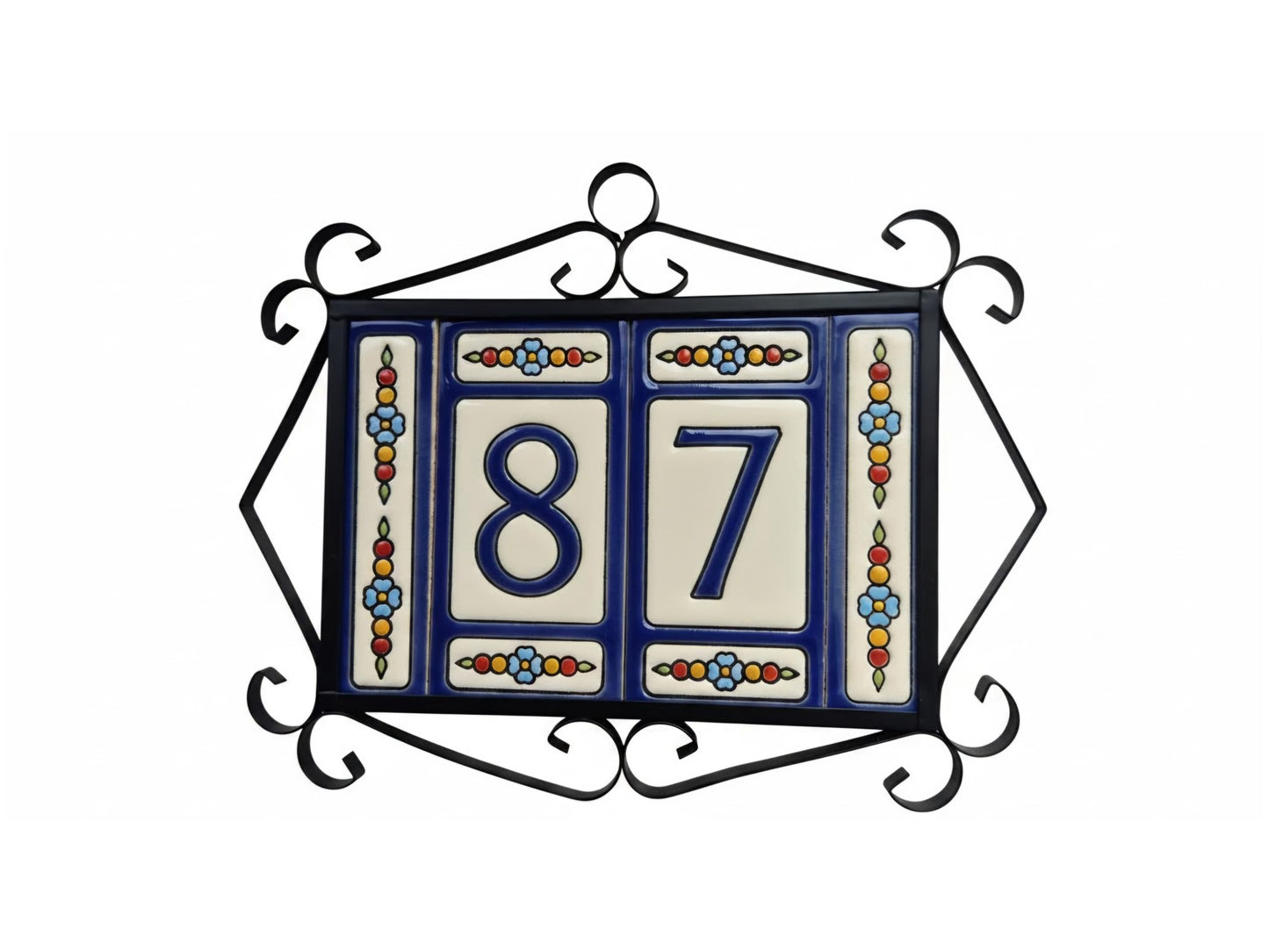 Atalaya m-7 Blue Hand-Painted Ceramic House Number Tiles 11 x 5.5cm