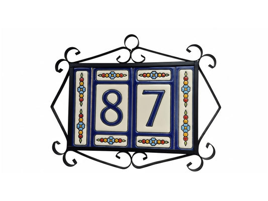 Hand-Painted Atalaya m-7 Blue Ceramic House Number Tiles 11 x 5.5cm