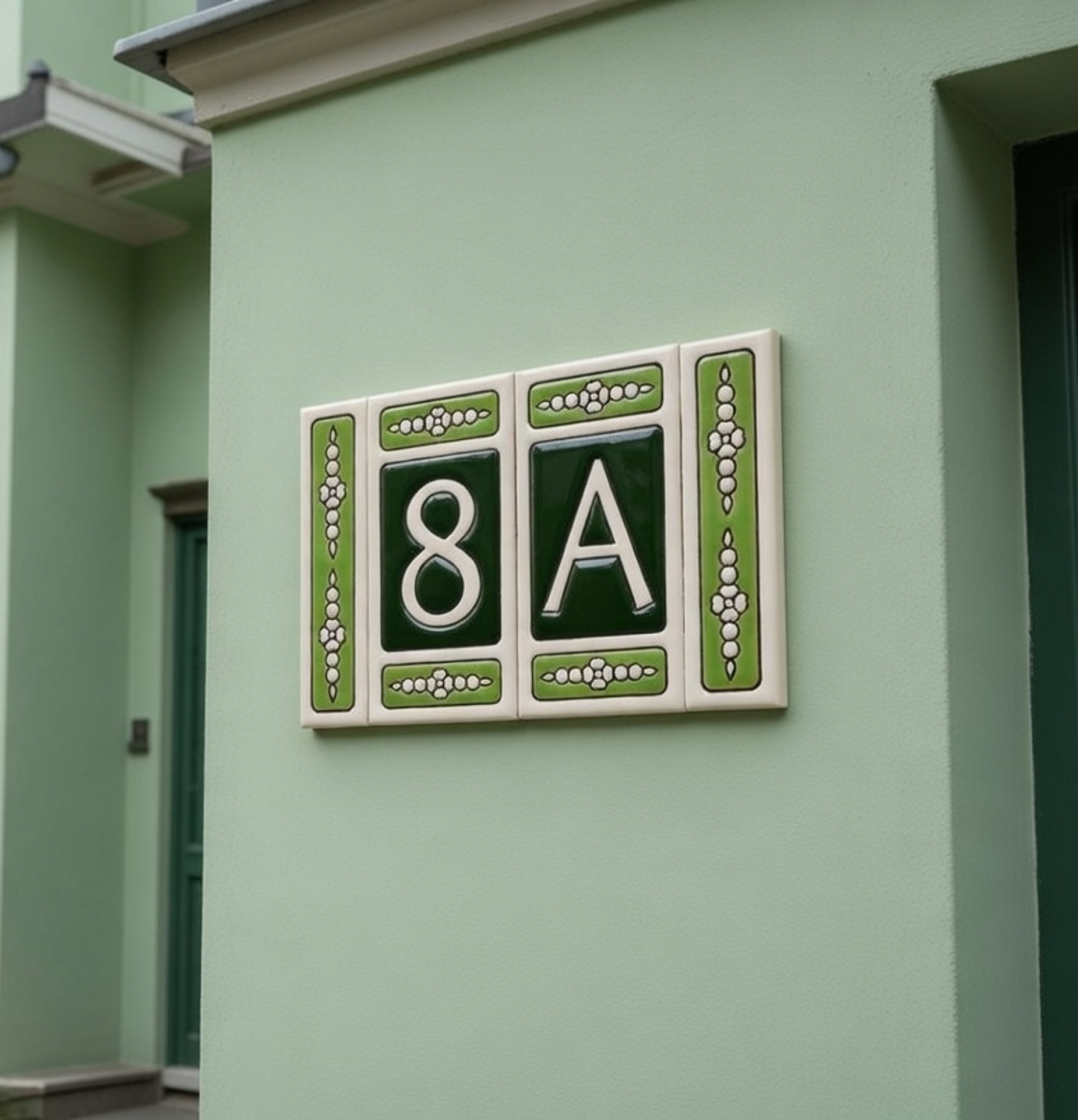 Atalaya Green Hand-Painted Ceramic House Number Tiles 11 x 5.5cm