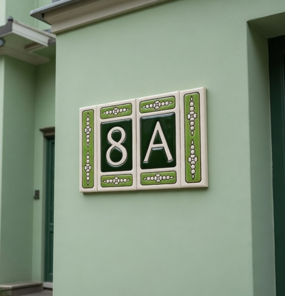 Atalaya Green Hand-Painted Ceramic House Number Tiles 11 x 5.5cm