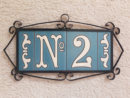 Hand-painted Matte Blue & White Ceramic House Number Tiles 10 x 7.5 cm