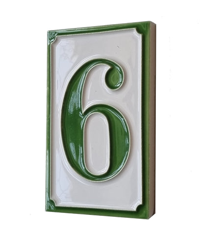 House Numbers Hand-painted Italian Ceramic Numbers Tiles Simple Green Design, Tile Size: 11cm x 7cm