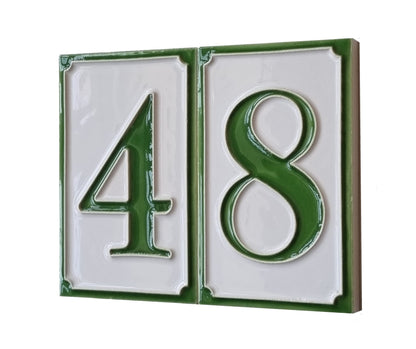 House Numbers Hand-painted Italian Ceramic Numbers Tiles Simple Green Design, Tile Size: 11cm x 7cm