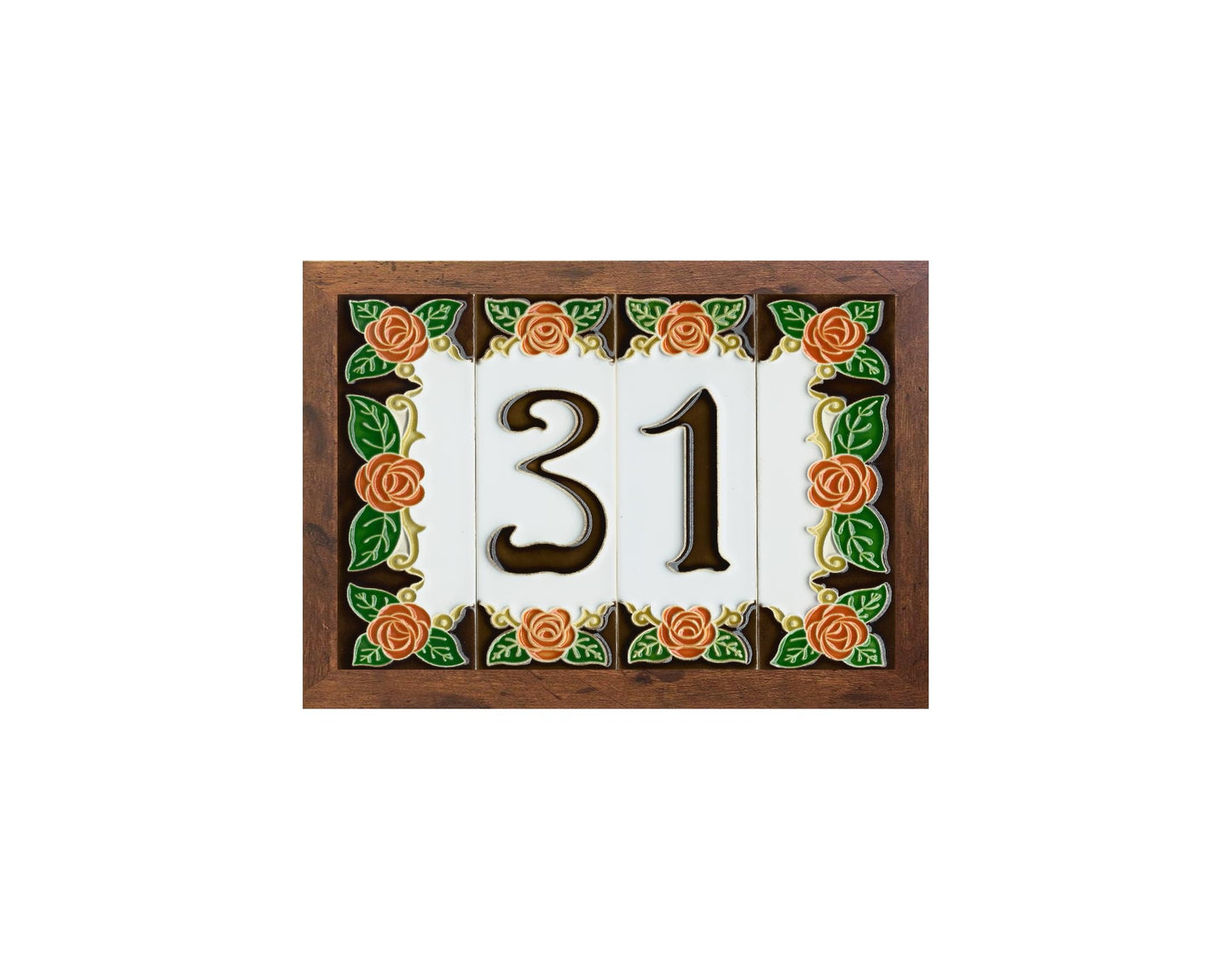 Italian Orange Rose Hand-painted Ceramic House Number Tiles 15 x 4.8cm