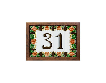 Italian Orange Rose Hand-painted Ceramic House Number Tiles 15 x 4.8cm