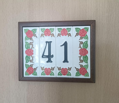 Hand-Painted Italian Ceramic Red Rose House Numbers 10 x 3.3 cm with Black Numbers
