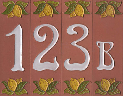 Terracotta Hand-painted Lemon Designed Ceramic House Number Tiles 15 x 4.8 cm
