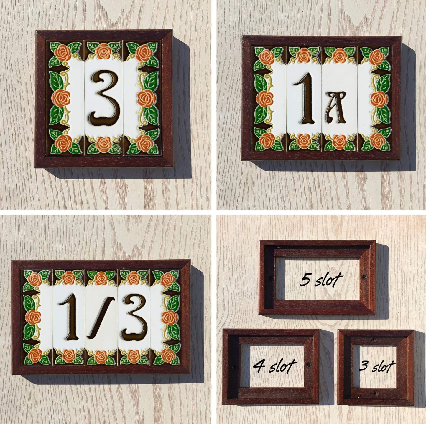 Italian Handmade Orange Ceramic Rose House Numbers Tiles 10 x 3.3cm | 3 to 6 Tile Frames