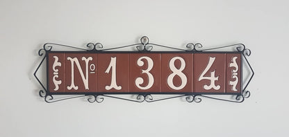 Hand-Painted Cerami House Number Tiles 10 x 7.5cm Costa Brown & White Design