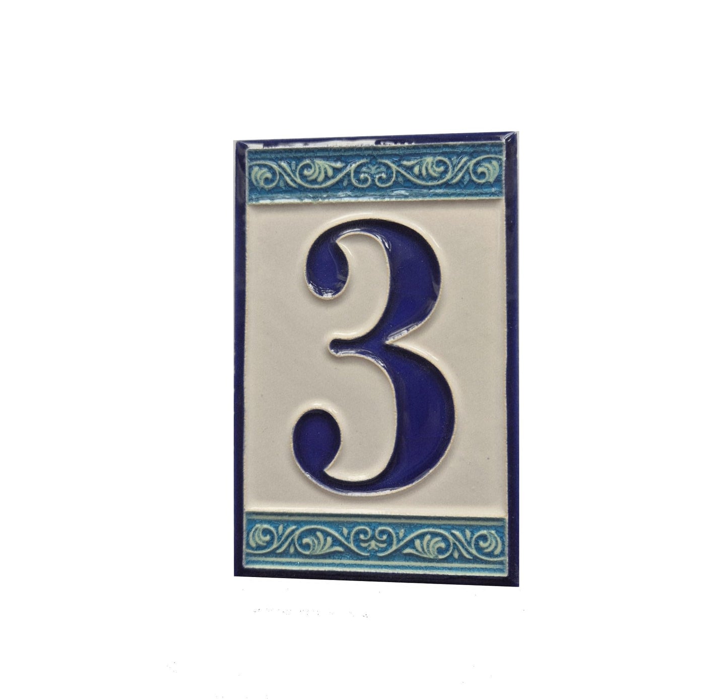 Hand-painted Italian Greek-styled house number tiles 11 x 7cm