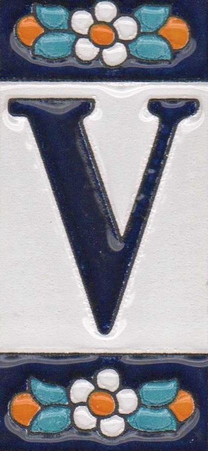 Ceramic House Tile Numbers & Letters, Blue Floral Design, 7.5cm x 3.5cm, 2 to 10 Frames