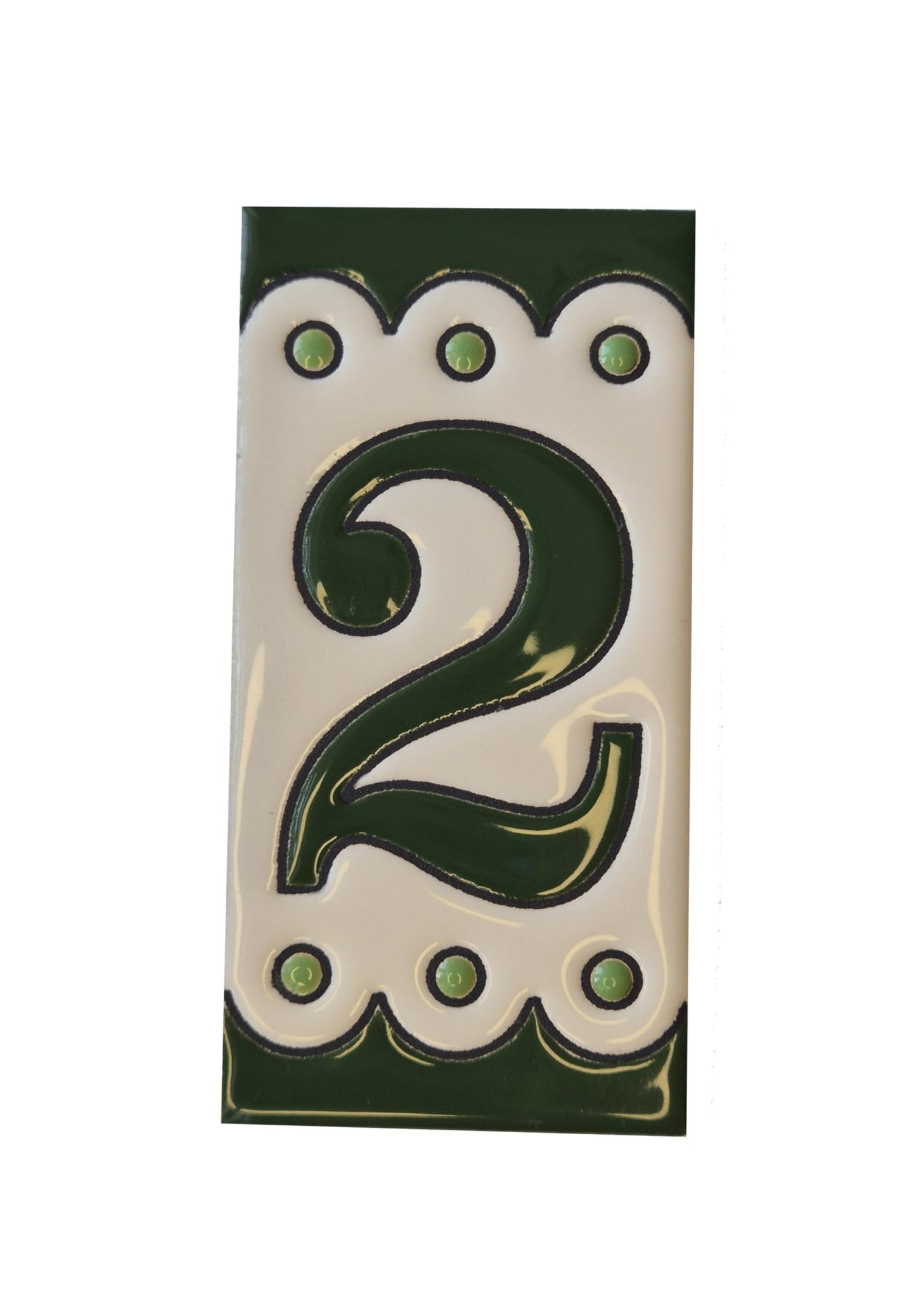 Hand-painted Soto Green Ceramic House Number Tiles 11 x 5.5 cm or 2.16 x 4.33"