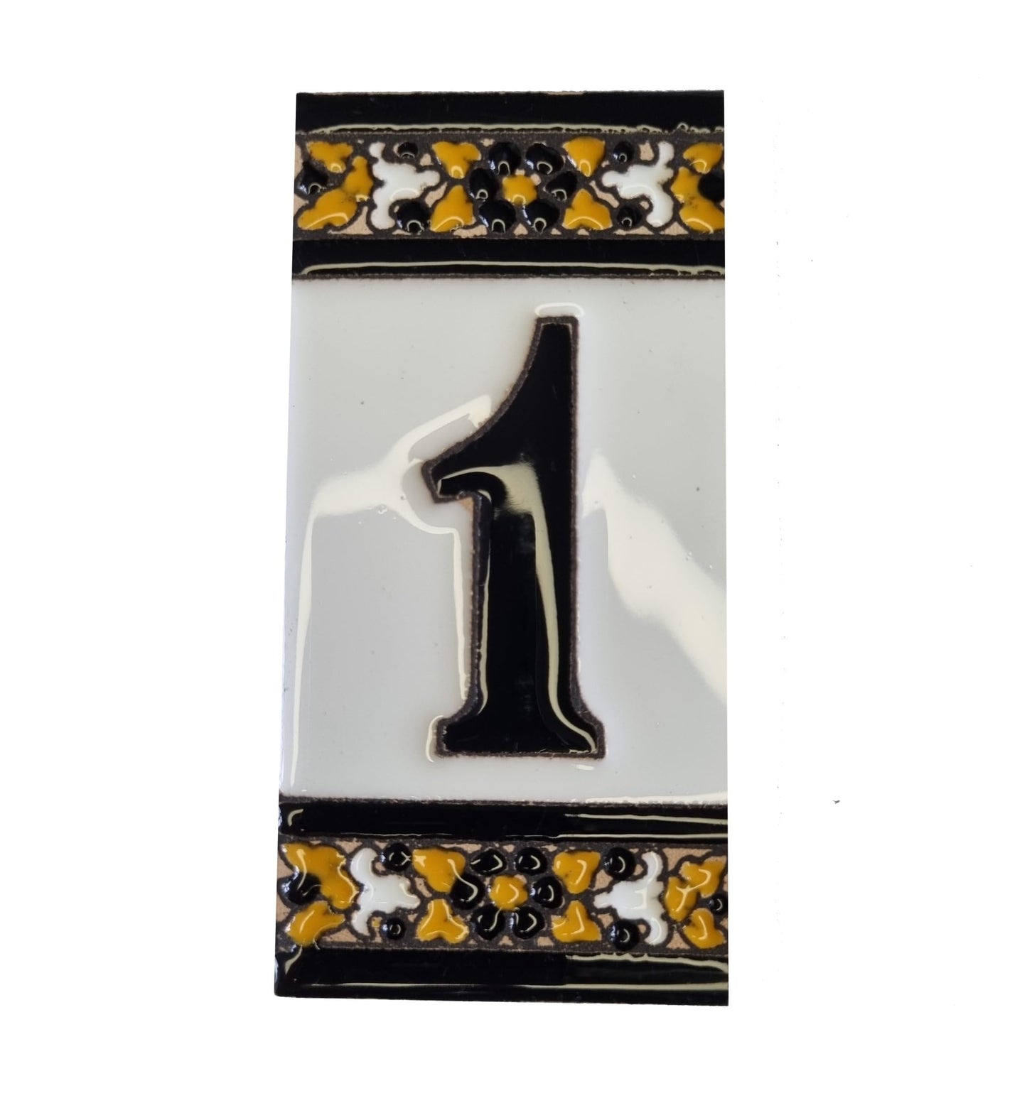 Hand-Painted Black Floral Ceramic Number Tiles 11 x 5.5cm with the option of Metal Filigree Frames